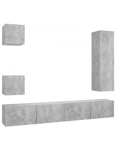 Set di Mobili Porta TV 5 pz Grigio Cemento in Legno Multistrato