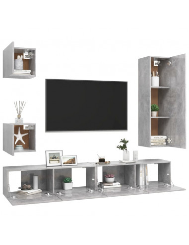 Set di Mobili Porta TV 5 pz Grigio Cemento in Legno Multistrato