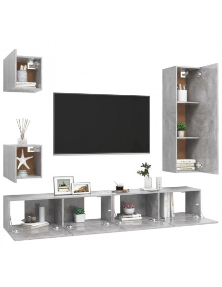 Set di Mobili Porta TV 5 pz Grigio Cemento in Legno Multistrato