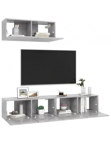 Mobili Porta TV 3 pz Grigio Cemento in Legno Multistrato