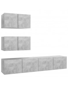 Set di Mobili Porta TV 4 pz Grigio Cemento in Legno Multistrato 2