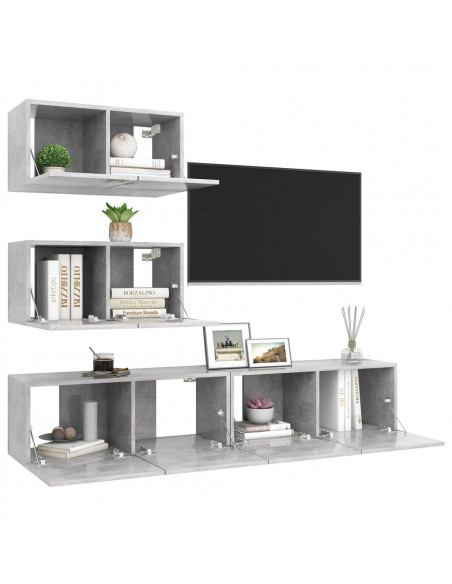 Set di Mobili Porta TV 4 pz Grigio Cemento in Legno Multistrato