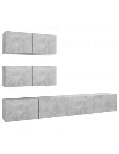Set di Mobili Porta TV 4 pz Grigio Cemento in Legno Multistrato