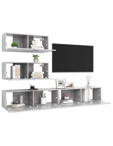 Set di Mobili Porta TV 4 pz Grigio Cemento in Legno Multistrato