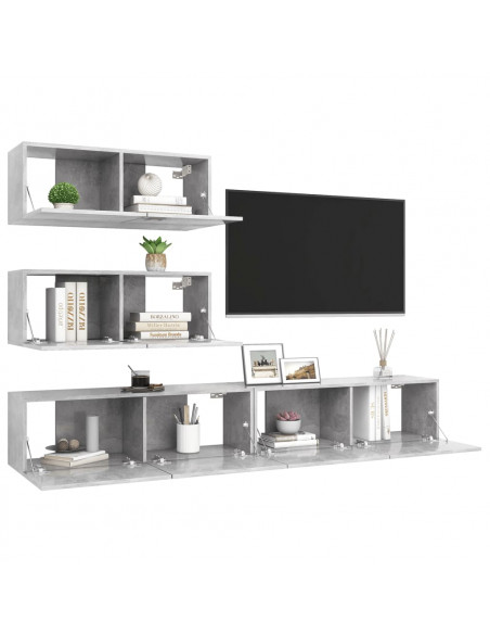 Set di Mobili Porta TV 4 pz Grigio Cemento in Legno Multistrato