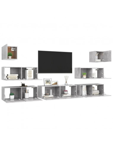 Set di Mobili Porta TV 7 pz Grigio Cemento in Legno Multistrato