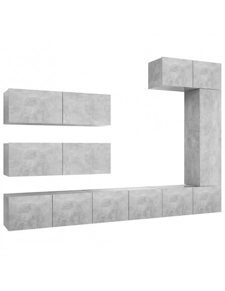 Set di Mobili Porta TV 7 pz Grigio Cemento in Legno Multistrato