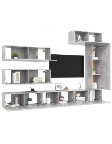 Set di Mobili Porta TV 7 pz Grigio Cemento in Legno Multistrato