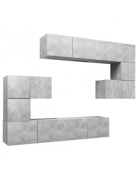 Set di Mobili Porta TV 8 pz Grigio Cemento in Legno Multistrato