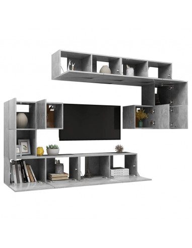 Set di Mobili Porta TV 8 pz Grigio Cemento in Legno Multistrato
