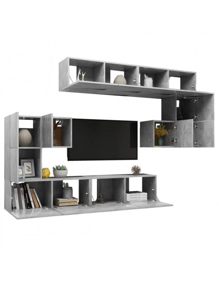 Set di Mobili Porta TV 8 pz Grigio Cemento in Legno Multistrato