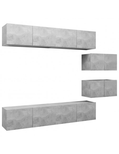 Set di Mobili Porta TV 6 pz Grigio Cemento in Legno Multistrato