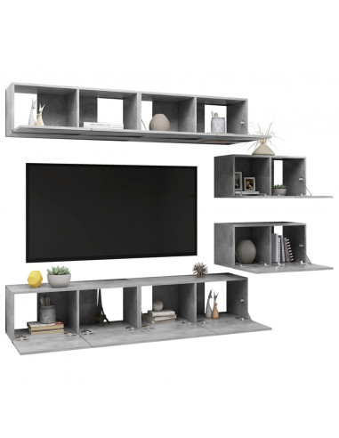 Set di Mobili Porta TV 6 pz Grigio Cemento in Legno Multistrato