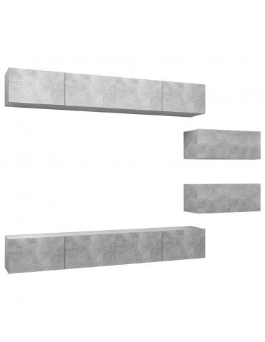 Set di Mobili Porta TV 6 pz Grigio Cemento in Legno Multistrato