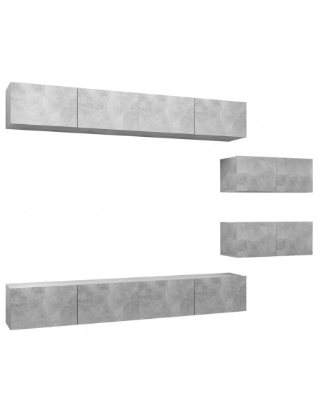Set di Mobili Porta TV 6 pz Grigio Cemento in Legno Multistrato