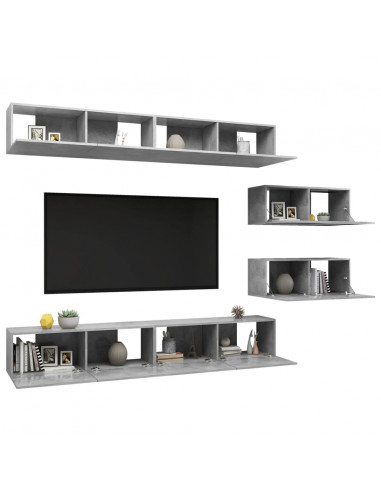 Set di Mobili Porta TV 6 pz Grigio Cemento in Legno Multistrato