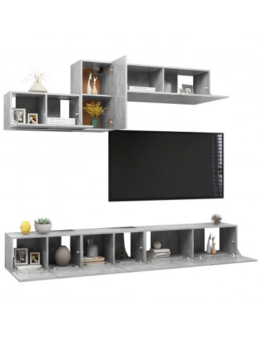 Set di Mobili Porta TV 6 pz Grigio Cemento in Legno Multistrato