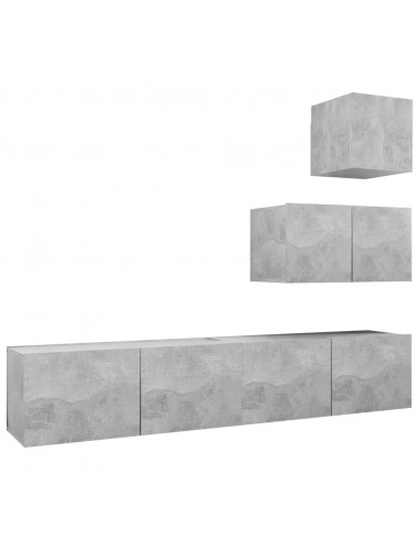 Set di Mobili Porta TV 4 pz Grigio Cemento in Legno Multistrato