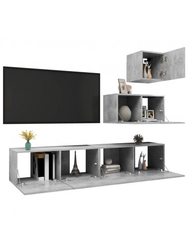 Set di Mobili Porta TV 4 pz Grigio Cemento in Legno Multistrato