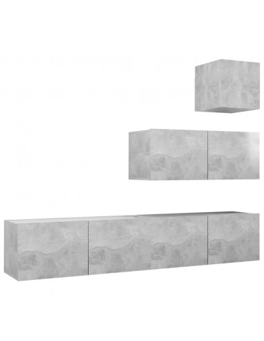 Set di Mobili Porta TV 4 pz Grigio Cemento in Legno Multistrato
