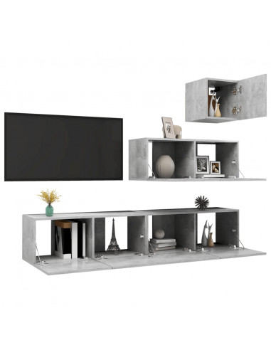 Set di Mobili Porta TV 4 pz Grigio Cemento in Legno Multistrato