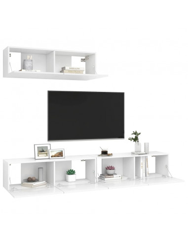 Mobili Porta TV 3 pz Bianchi in Legno Multistrato