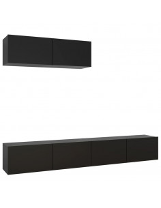Mobili Porta TV 3 pz Neri in Legno Multistrato 2