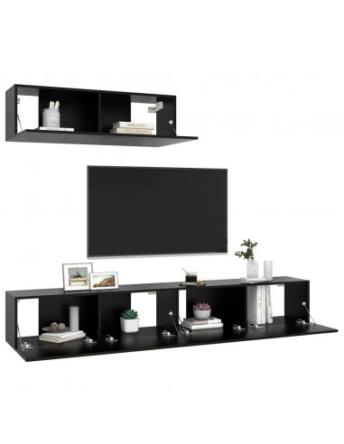 Mobili Porta TV 3 pz Neri in Legno Multistrato