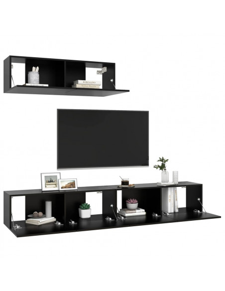 Mobili Porta TV 3 pz Neri in Legno Multistrato