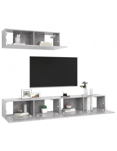 Mobili Porta TV 3 pz Grigio Cemento in Legno Multistrato