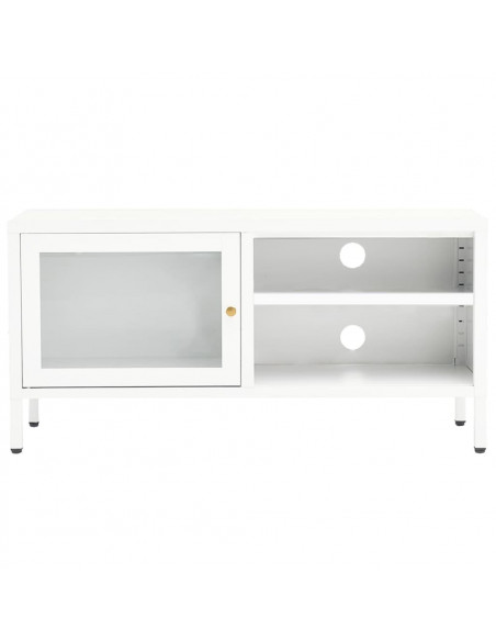 Mobile TV Bianco 90x30x44 cm in Acciaio e Vetro