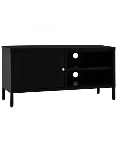 Mobile TV Nero 90x30x44 cm in Acciaio e Vetro