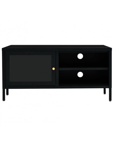 Mobile TV Nero 90x30x44 cm in Acciaio e Vetro