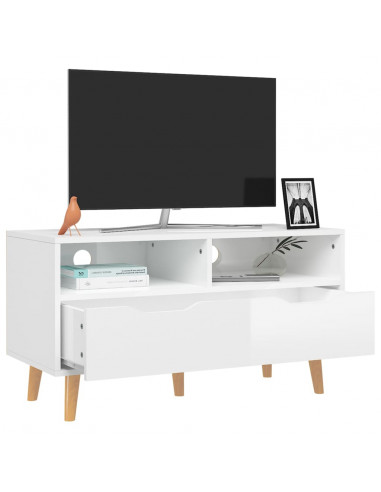 Mobile Porta TV Bianco Lucido 90x40x48,5 cm Legno Multistrato