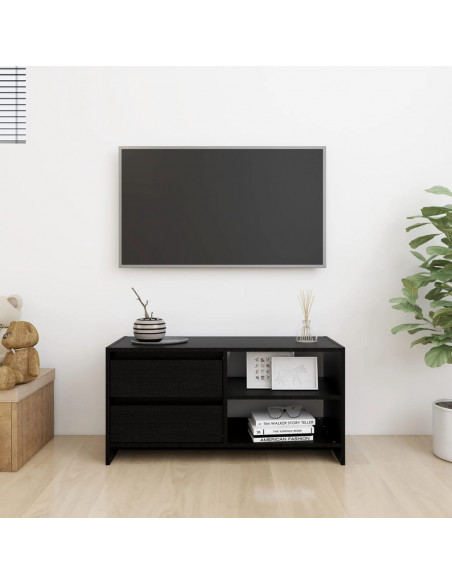 Mobile Porta TV Nero 80x31x39 cm in Legno Massello di Pino