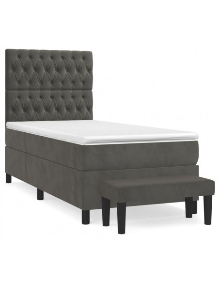 Giroletto a Molle con Materasso Grigio Scuro 90x190 cm Velluto
