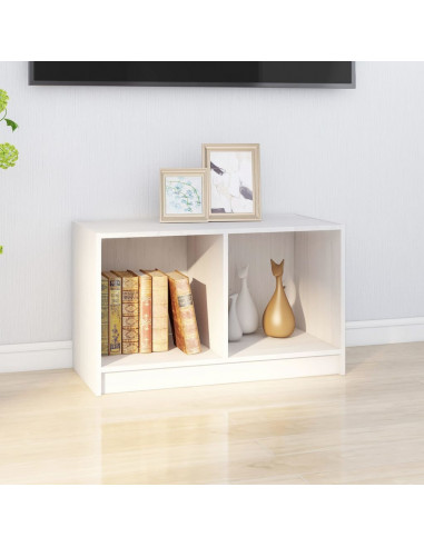 Mobile Porta TV Bianco 70x33x42 cm in Legno Massello di Pino