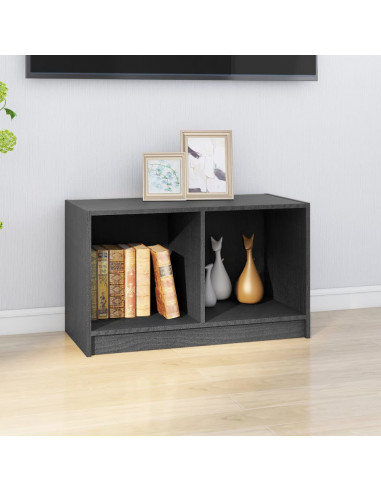 Mobile Porta TV Grigio 70x33x42 cm in Legno Massello di Pino