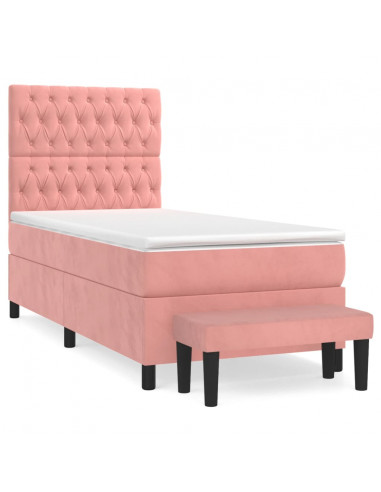 Giroletto a Molle con Materasso Rosa 90x190 cm in Velluto