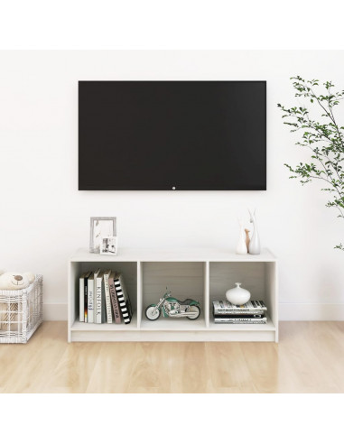Mobile Porta TV Bianco 104x33x41 cm in Legno Massello di Pino