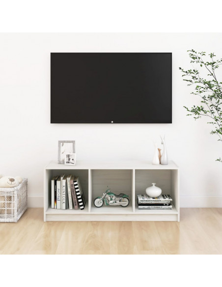 Mobile Porta TV Bianco 104x33x41 cm in Legno Massello di Pino