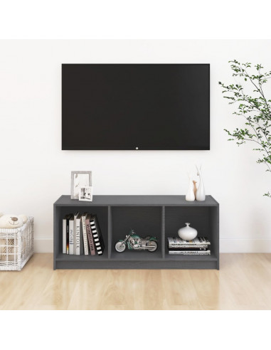 Mobile Porta TV Grigio 104x33x41 cm in Legno Massello di Pino