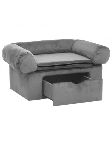 Divano per Cani con Cassetto Grigio 75x50x38 cm in Peluche