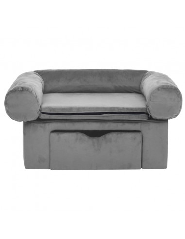 Divano per Cani con Cassetto Grigio 75x50x38 cm in Peluche