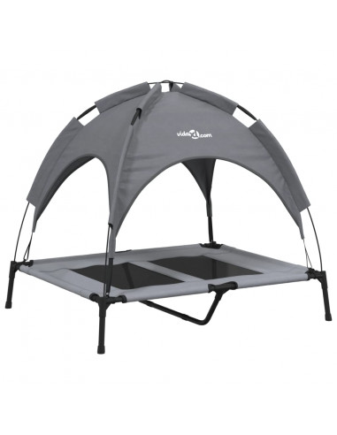 Lettino per Cani con Tetto Tessuto Oxford Antracite e Acciaio