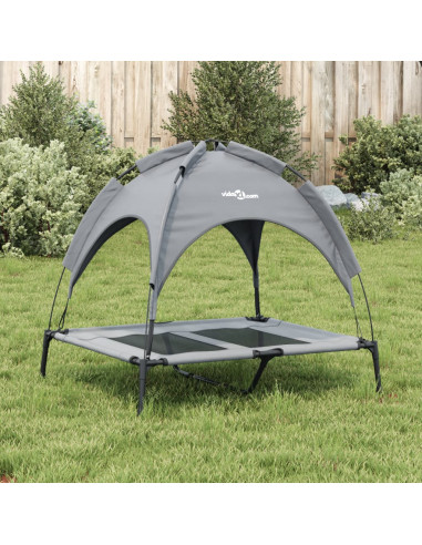 Lettino per Cani con Tetto Tessuto Oxford Antracite e Acciaio