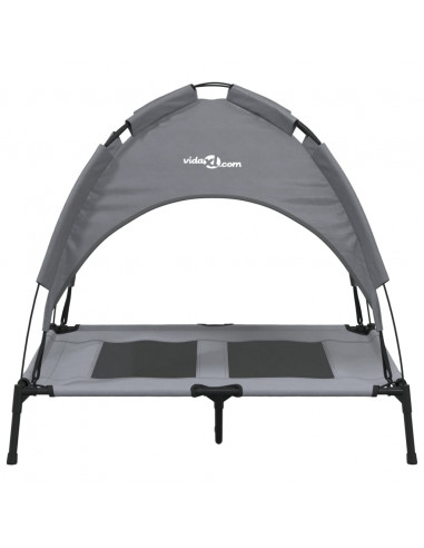 Lettino per Cani con Tetto Tessuto Oxford Antracite e Acciaio