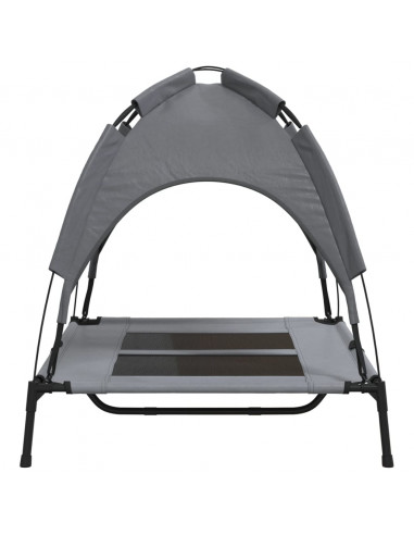 Lettino per Cani con Tetto Tessuto Oxford Antracite e Acciaio