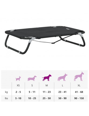Lettino per Cani Pieghevole Tessuto Oxford Antracite e Acciaio