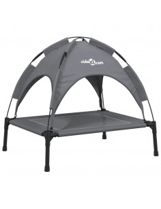 Lettino per Cani con Tetto Tessuto Oxford Antracite e Acciaio 2